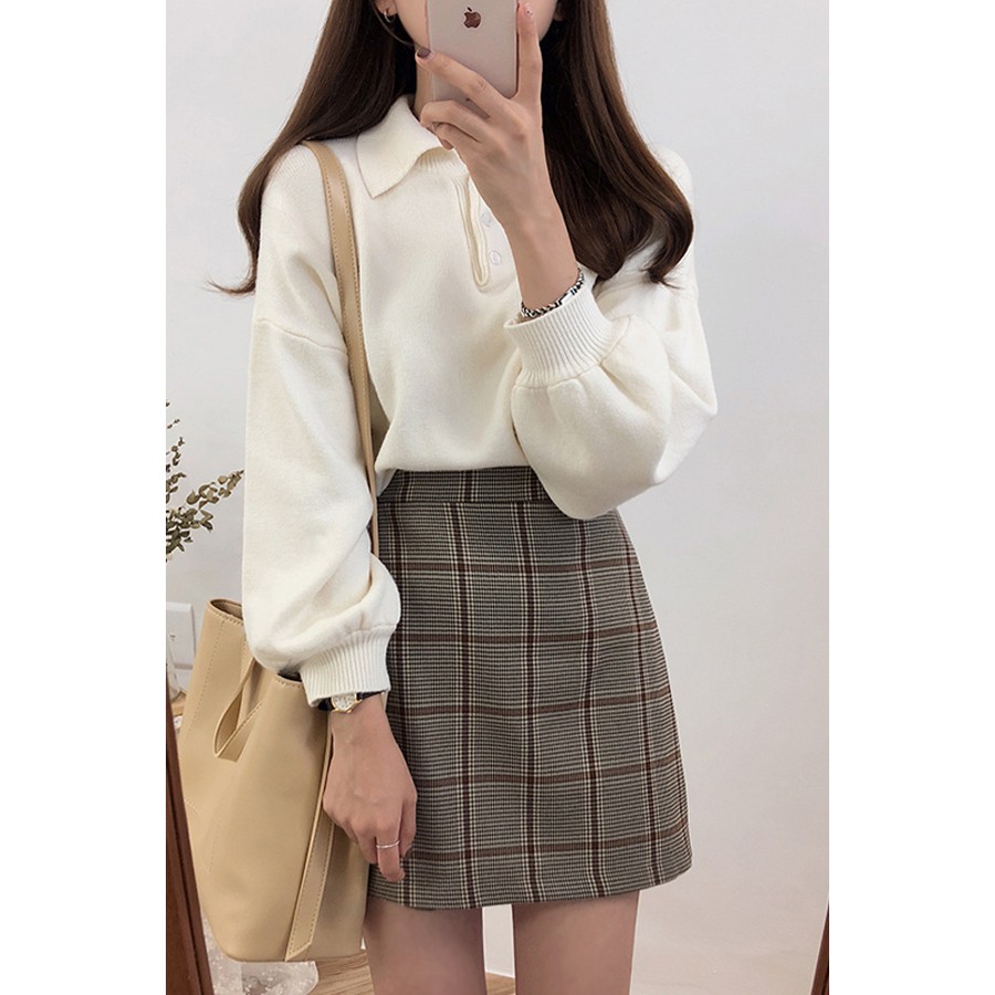 Áo Len Cổ Polo Tay Phồng Phong Cách Ulzzang | BigBuy360 - bigbuy360.vn