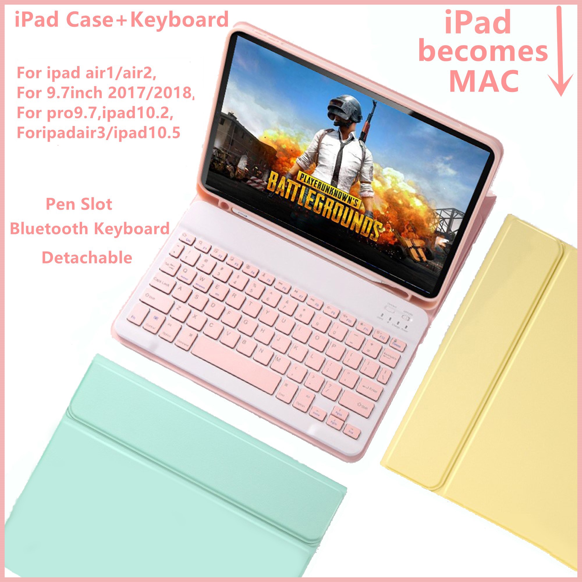 Bluetooth Wireless Keyboard Case For IPad Air1/2 7th Generation Smart Soft TPU Cover For NEW IPad 9.7inch 10.2 10.5 Candy Color