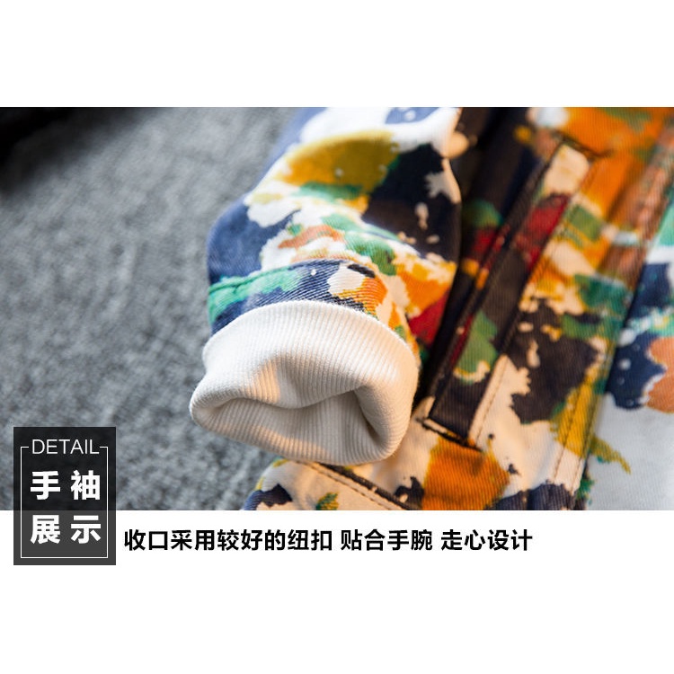 Áo Khoác Denim Màu Loang Dáng Rộng Phong Cách Retro Cho Nam Giới