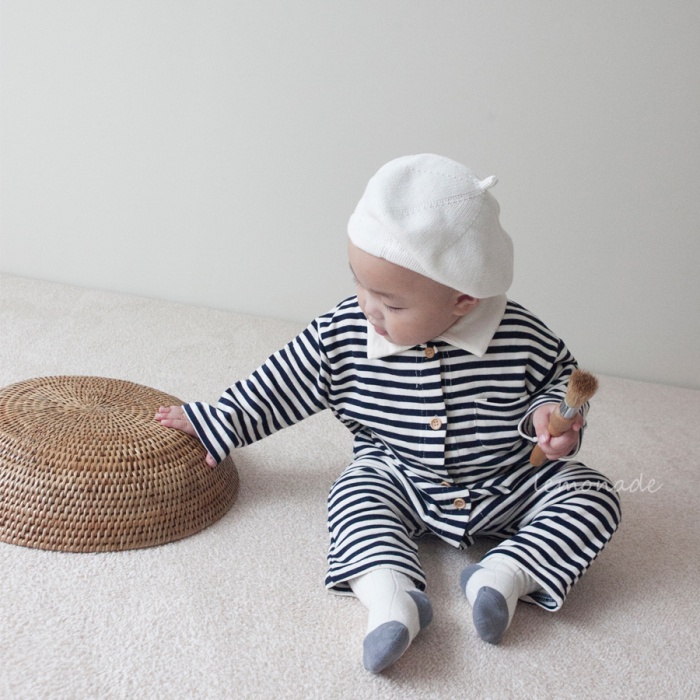 Bộ Áo Liền Quần Bằng Cotton Thân Thiện Với Da Mềm Mại Họa Tiết Kẻ Sọc Dành Cho Bé Trai Gái