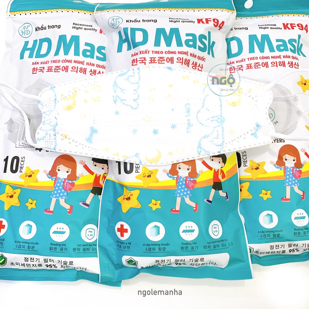 [CHÍNH HÃNG] SET 50 CHIẾC KHẨU TRANG TRẺ EM KF94 4 Lớp HD KIDS MASK - An Phong Hoàng Dũng Chống Bụi Mịn Và Kháng Khu