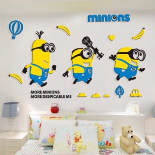 Tranh dán tường mica 3d minion chuối trang trí phòng cho bé
