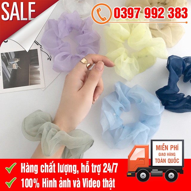 [FREE SHIPPING] Dây Cột Tóc Vải Scrunchies Các Màu Vải Voan Kính Siêu Nữ Tính