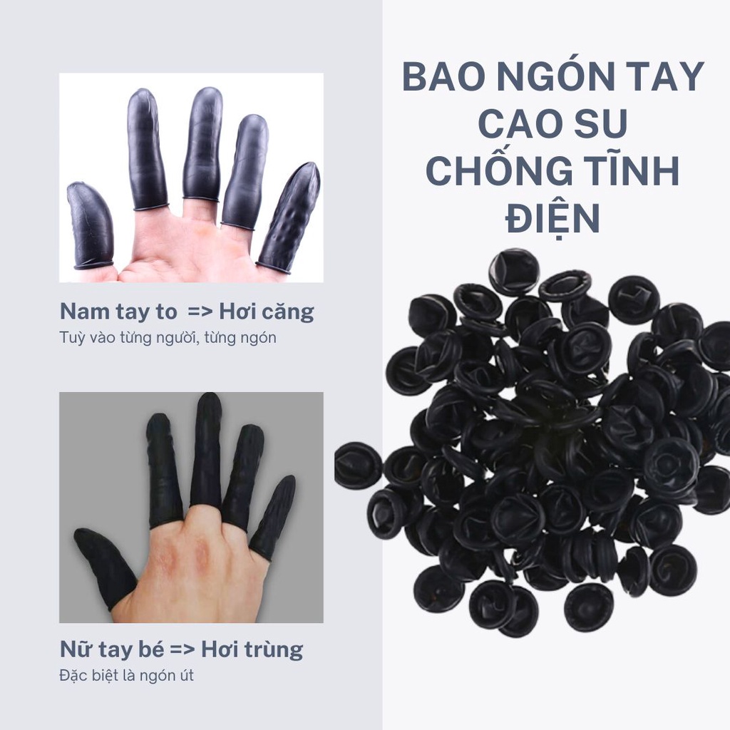 Bao ngón tay cao su chống tĩnh điện phòng sạch, Bao ngón tay làm nail, màu ĐEN