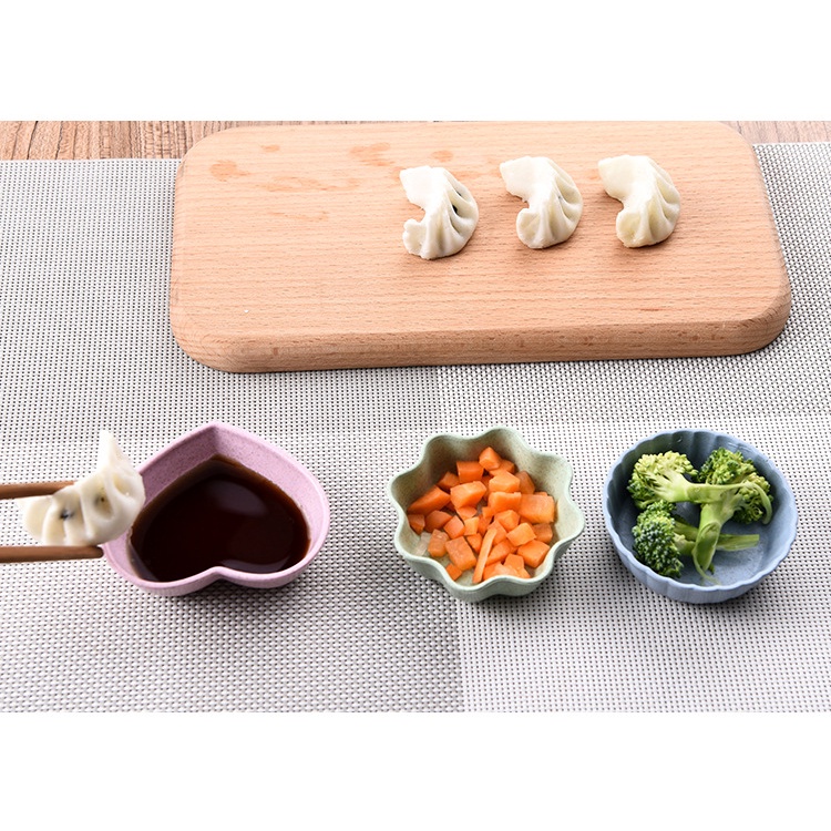 Đĩa Khay Đựng Gia Vị 1 Ngăn HÌNH BÔNG HOA/TRÁI TIM - Chén Bát Nhỏ Đựng Nước Mắm Chấm Đồ Ăn Lúa Mạch