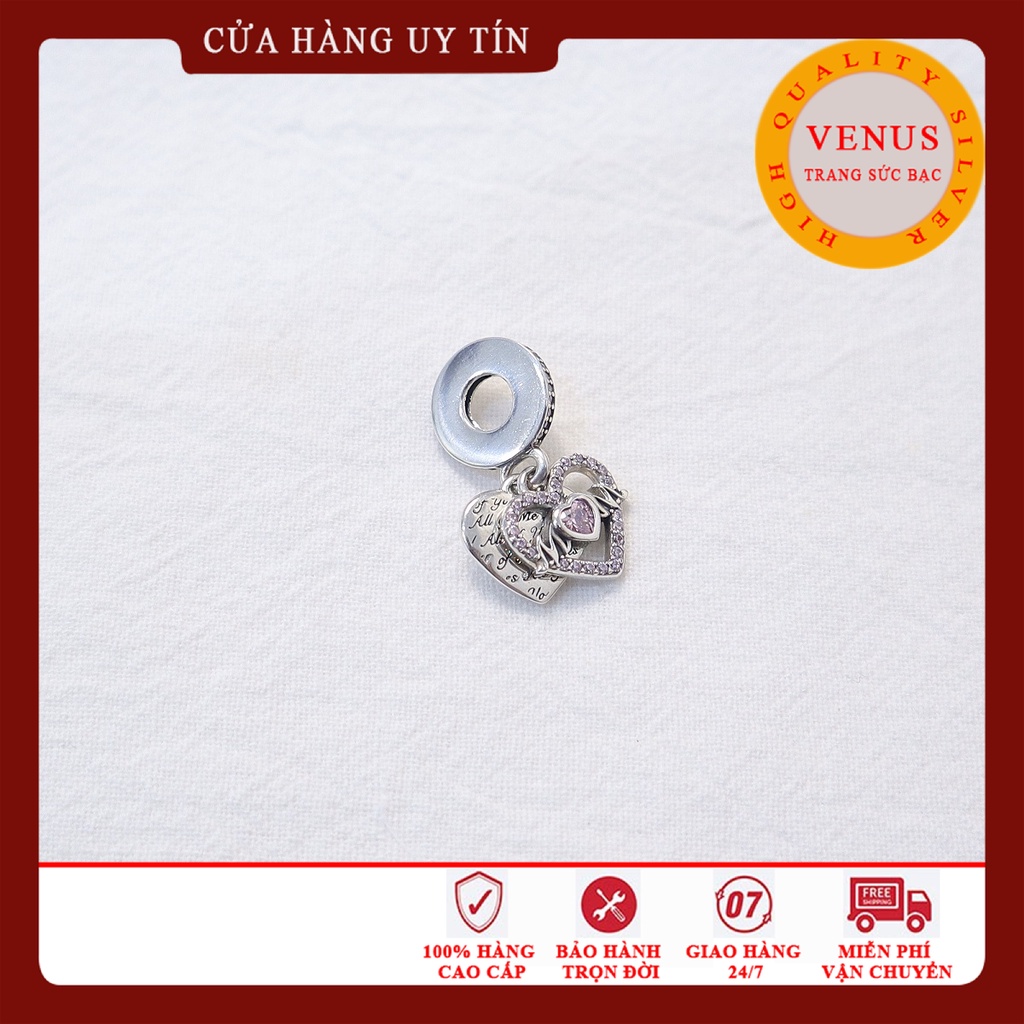 [Charm bạc 925 cao cấp] Charm treo chữ Mom gắn đá hồng- Mã sản phẩm VENUSMOM