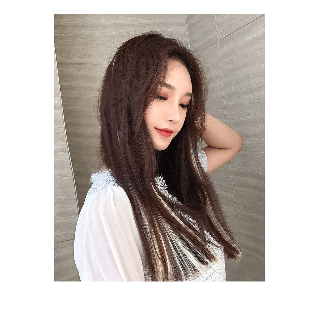 Tóc Giả Nhuộm Màu Highlight Dài 50cm Phong Cách Sao Hàn Quốc Lisa (Tặng Kèm Kẹp Sành Điệu)