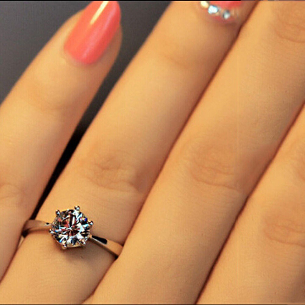 Nhẫn đính hôn trắng đá Sapphire 10K 16-19mm cho nữ