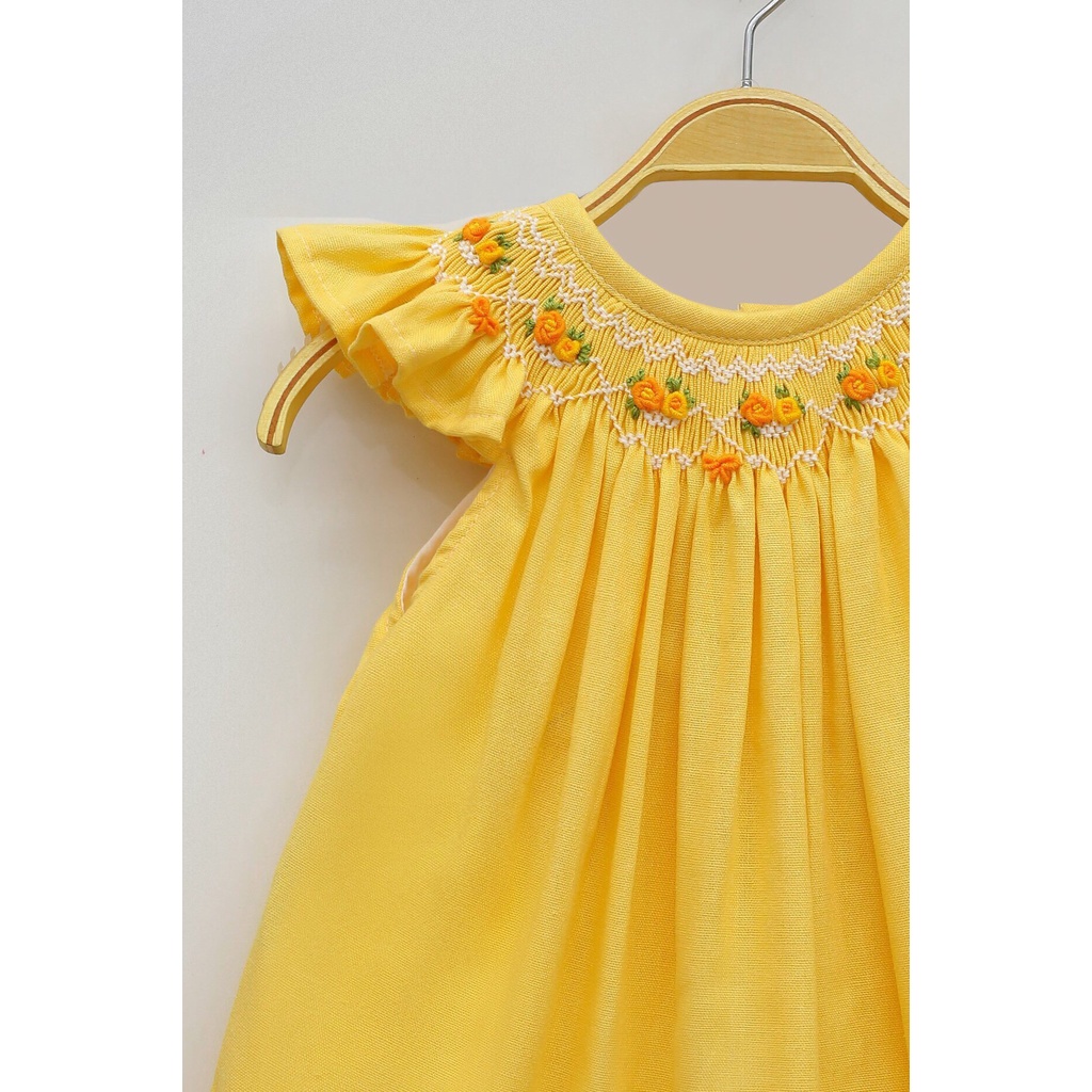 Váy Đầm Cho Bé Gái, Đầm Smock Thêu Tay Kiểu Cánh Tiên Phong Cách Bánh Bèo Dễ Thương Size 1 Tuổi -10 tuổi