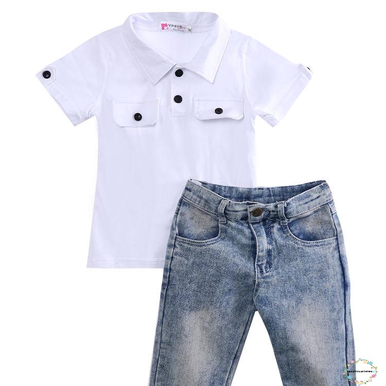 Set áo sơ mi + quần jeans dài cho bé trai