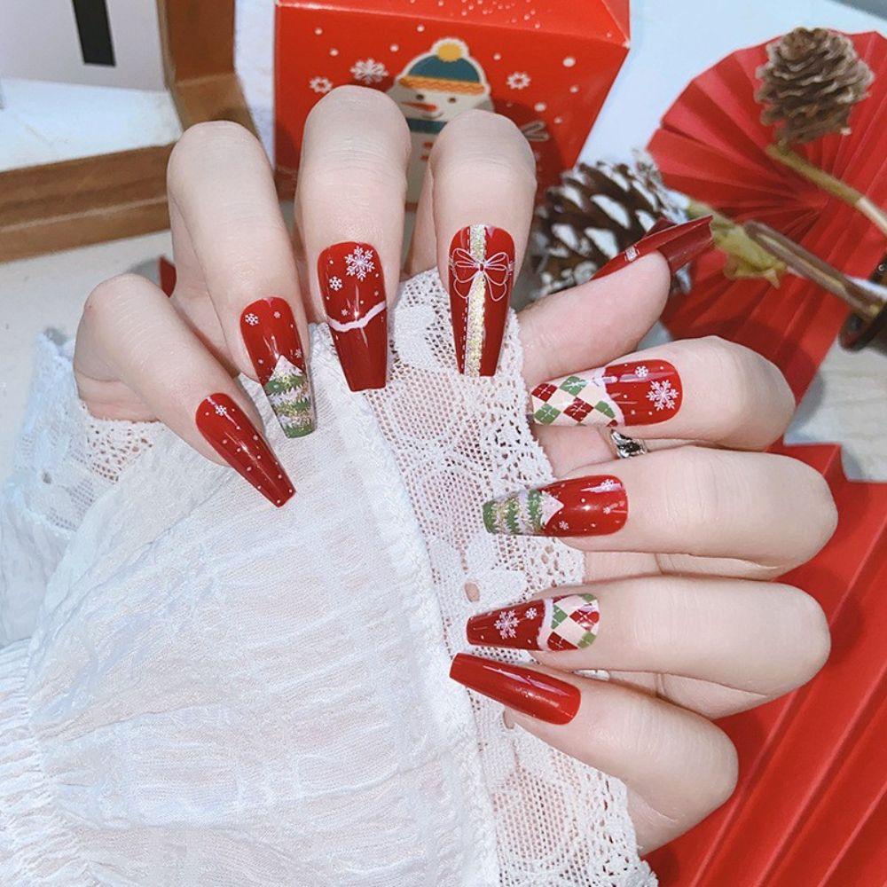 Bộ Móng Tay Giả Che Phủ Toàn Diện Tháo Rời Được Họa Tiết Bông Tuyết MXMUSTY
