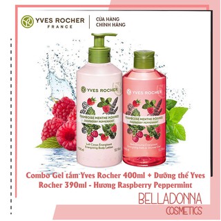 [CHÍNH HÃNG] Combo Gel tắm Yves Rocher 400ml + Dưỡng thể Yves Rocher 390ml - Hương Mâm Xôi Đỏ Và Bạc Hà