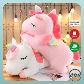 Gấu bông unicorn nằm - 3 màu xanh, trắng, hồng - Kích thước 55-60-80cm