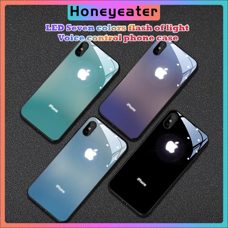 Ốp Điện Thoại Mặt Kính Màu Gradient Có Đèn LED Điều Khiển Bằng Giọng Nói Dành Cho iPhone 12 11 Pro Max X XS Max XR