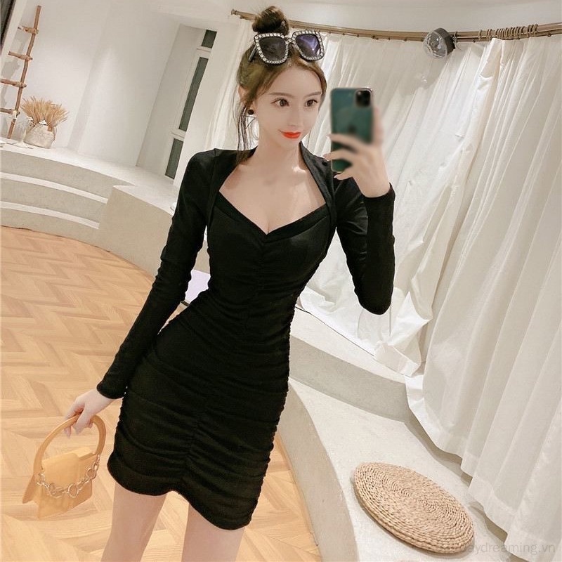 Váy body Tay Dài Màu Sắc Thanh Lịch Cho Nữ