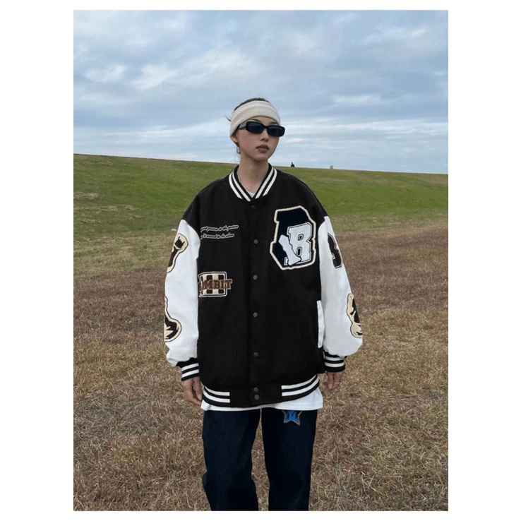 Áo Khoác Bomber Nữ Chất Nỉ Mềm Kiểu Bóng Chày In Chữ Form Rộng Mặc Thoải Mái NEW UNISEX