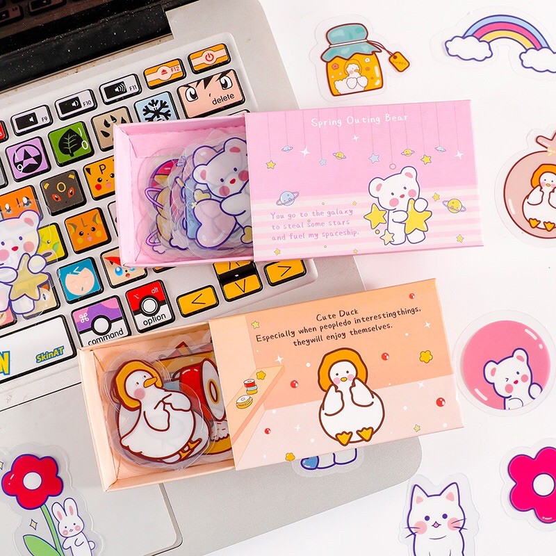 SET 40 MIẾNG STICKER HÌNH MÈO THỎ DỄ THƯƠNG KÈM HỘP BÌA ĐỰNG CHẤT LIỆU CHỐNG nươc,dùng trang trí sổ vơ,dán điện thoại