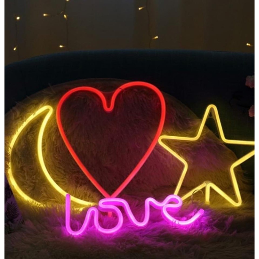 Đèn Neon light treo tường các kiểu có sẵn dễ thương chữ love, chữ home, chữ hello, cầu vồng, con mèo