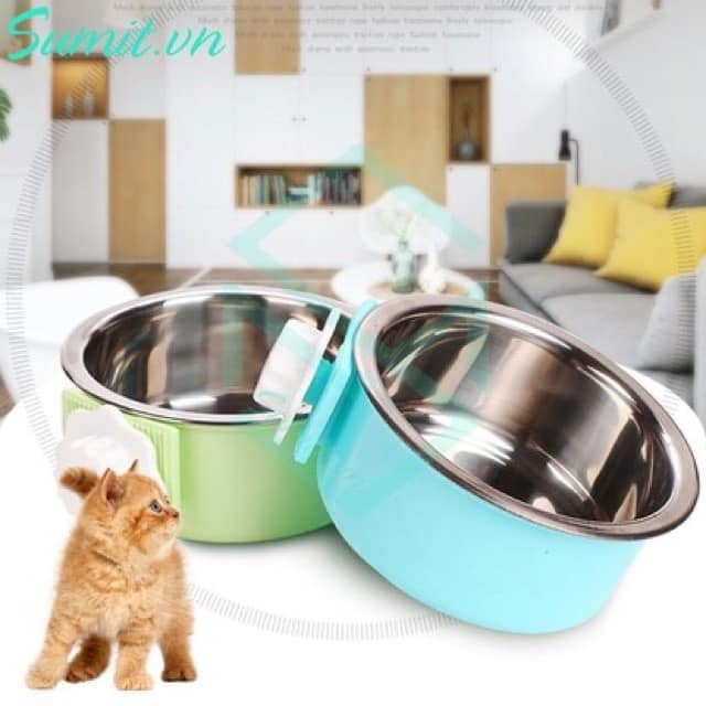 CHÉN ĂN INOX TREO LỒNG, GẮN CHUỒNG CAO CẤP DÀNH CHO CHÓ MÈO, THÚ CƯNG