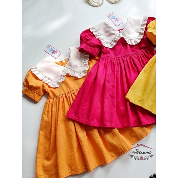 Váy tiểu thư cổ trắng viền bèo 4 màu xinh cho bé gái - Tocxumi