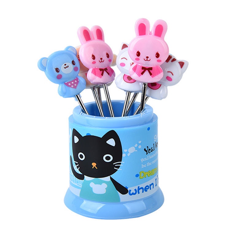Set 8 Nĩa Ăn Trái Cây Bằng Thép Không Gỉ Hình Hoạt Hình Dễ Thương