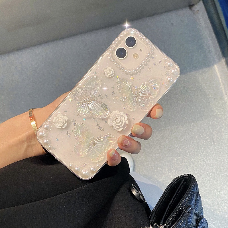 Ốp Điện Thoại Cứng Chống Rơi Họa Tiết Hoa Và Bướm Cho iphone 15 14 13 12 11 pro max x xr xs max 8 7 plus