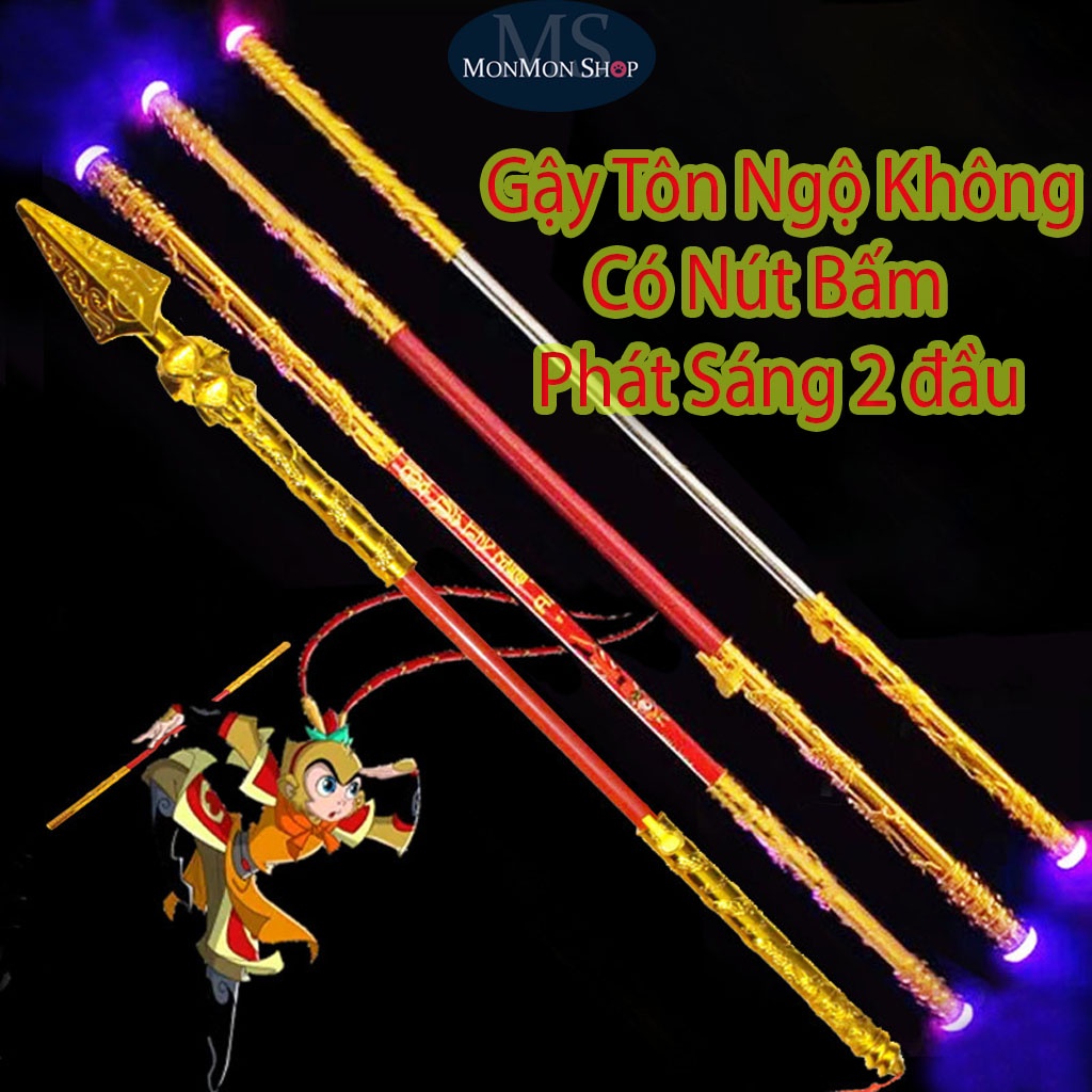 Gậy Như Ý Tôn Ngộ Không Có Nút Bấm Led Phát Sáng 2 Đầu Biến Hóa Kéo Dài 110cm