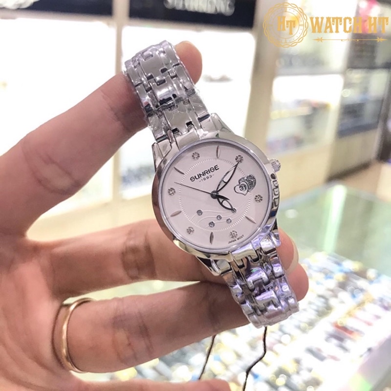 Đồng hồ nữ SUNRISE 9804SA màu trắng full hộp chính hãng, kính Sapphire chống xước