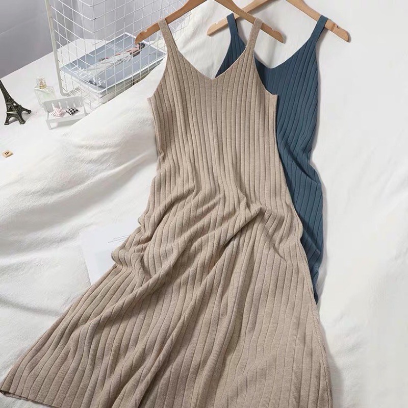 váy len hai dây, form đẹp, ulzzang style, sẵn màu trắng