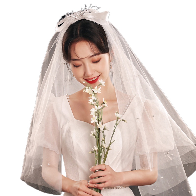 Mạng Che Mặt 2 Tầng Vải Tuyn Lấp Lánh Trang Trí Đám Cưới