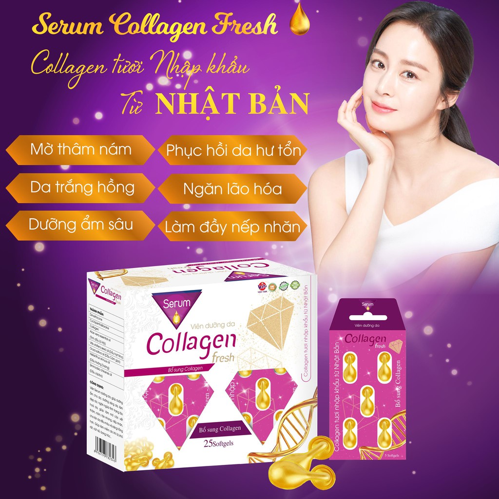 Viên serum dưỡng da Collagen Fresh giúp cấp ẩm và làm sáng da hỗ trợ đẹp da giảm thâm sạm nám nếp nhăn chống lão hóa da | BigBuy360 - bigbuy360.vn
