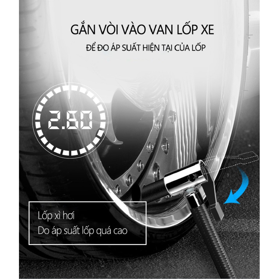 Máy bơm lốp ô tô điện tử RUNDONG R5501 cao cấp - bơm hơi 12V đồng hồ điện tử tự ngắt