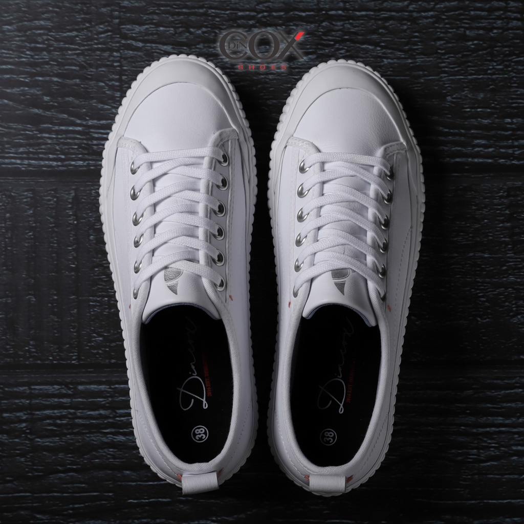 Giày Sneaker Da Bò Thật Nữ DINCOX E02 White Sang Trọng