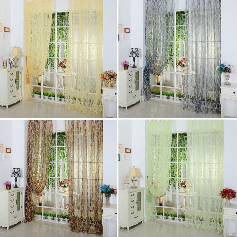 Tấm rèm cửa ,vải voan, in hình chiếc lá, trang trí phòng