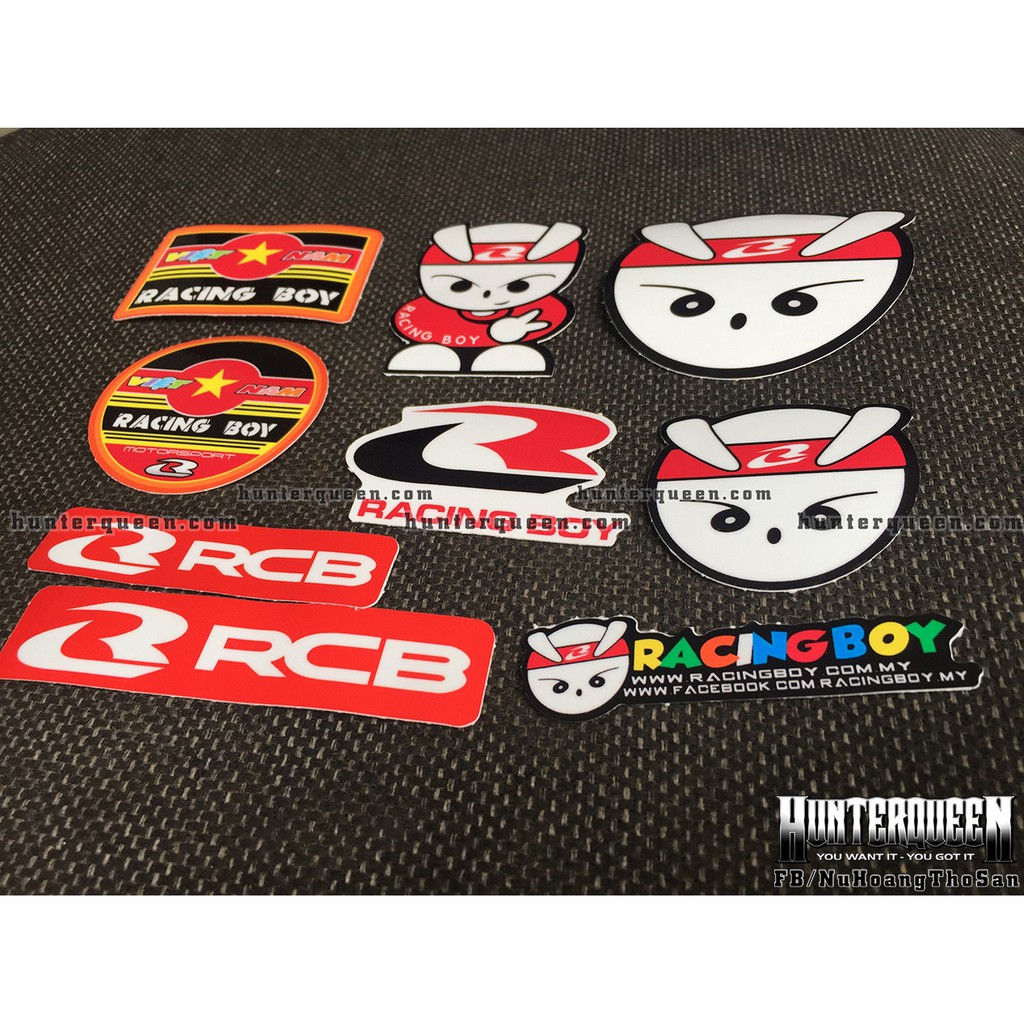 Trọn bộ 8 logo VN RACING BOY. Hình dán thỏ cực ngầu chống nước - Nhận đặt in sticker theo yêu cầu