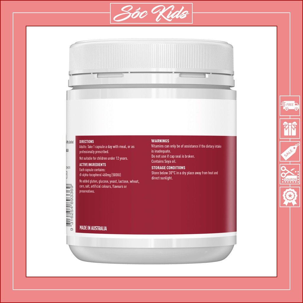 Vitamin E Healthy Care 500iu Chăm Sóc Da Mặt Từ Bên Trong Cho Mẹ - CHUẨN ÚC | DATE 2023 | MẪU MỚI | 200 VIÊN | SÓC KIDS | Thế Giới Skin Care