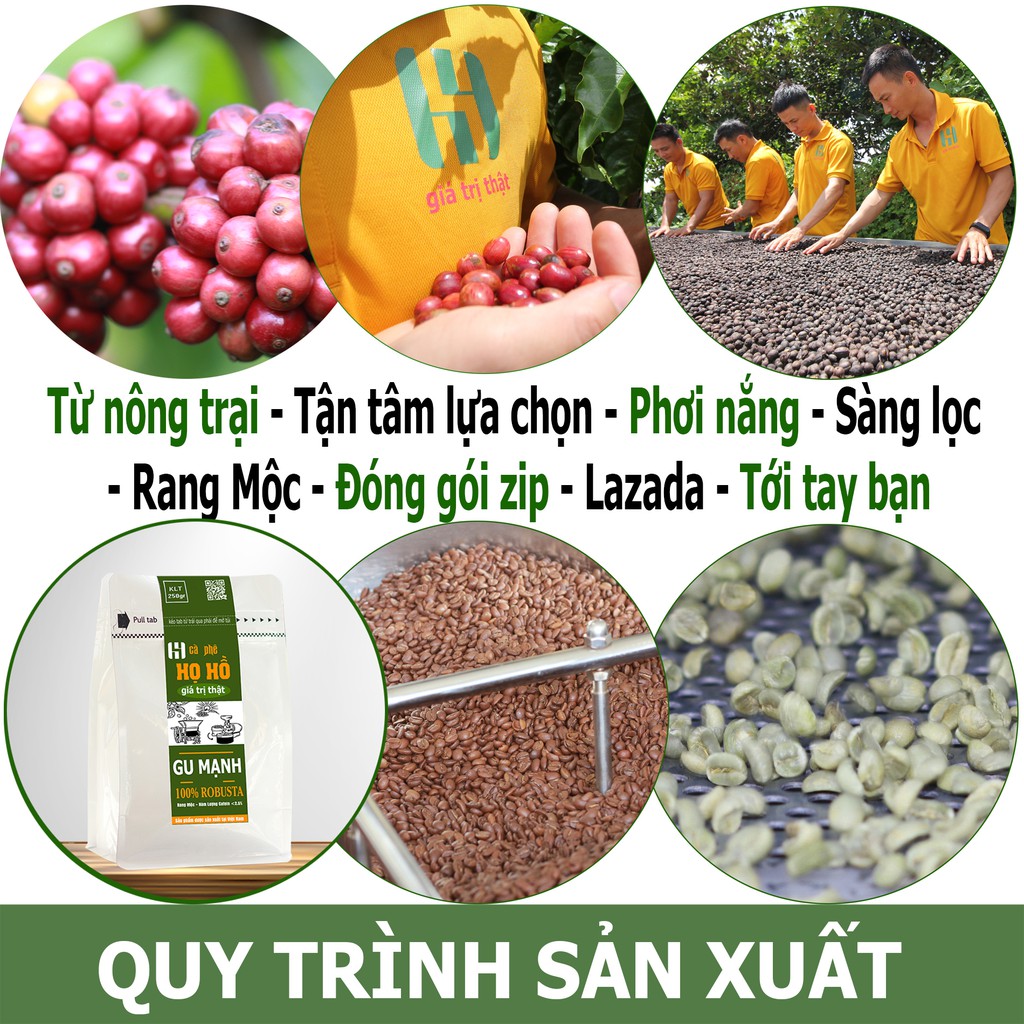 1KG (4 Gói 250g) Cà phê HẠT Gu Mạnh - rang mộc nguyên chất - đậm đắng mạnh mẽ thương hiệu Họ Hồ - whole bean