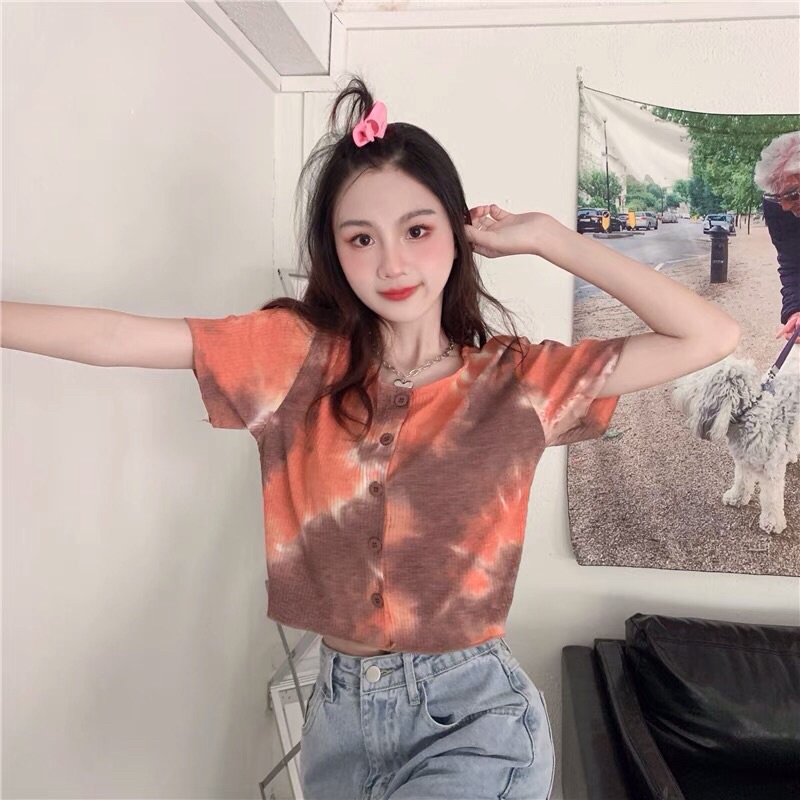 áo tăm khuy cài dáng croptop màu loang hot hit (6379#)