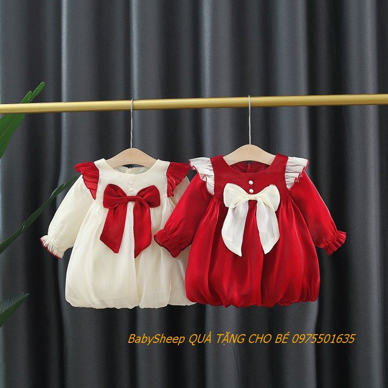 Váy voan nơ giữa cho bé gái xinh xắn dự tiệc Babysheep