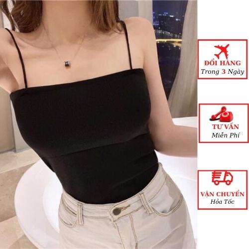 Áo 2 dây bún nữ croptop đen trắng lót trong ôm body ulzzang Hàn Quốc