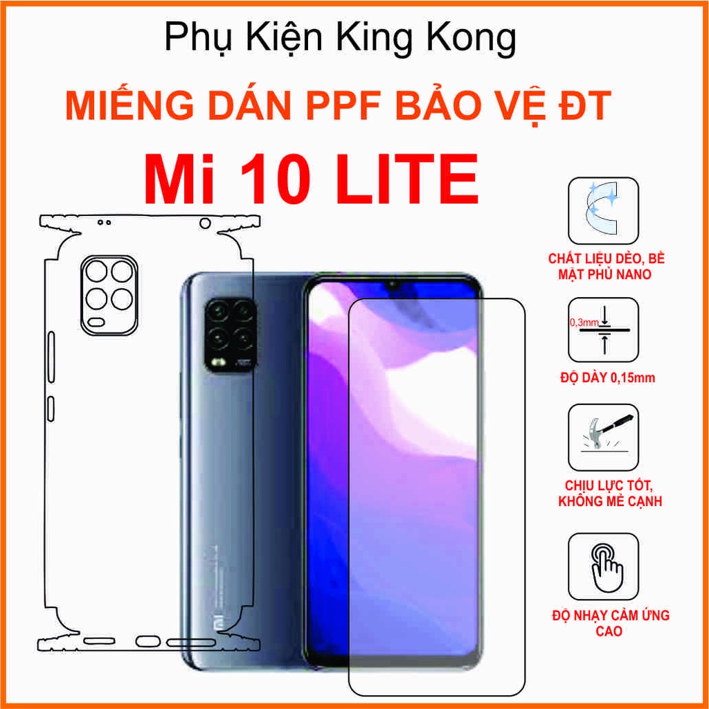 Dán Ppf  Xiaomi Mi 10 lite FULL viền sau nhám trong
