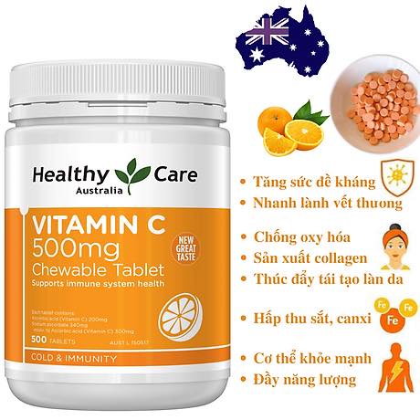 Viên uống Healthy Care Vitamin C 500mg, Úc (500v) tăng cường đề kháng, đẹp da