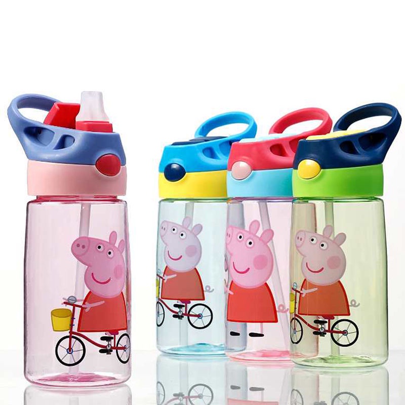 Bình Đựng Nước Bằng Nhựa Hình Heo Peppa Peppa Có Ống Hút Chống Sốc Cho Học Sinh Tiểu Học