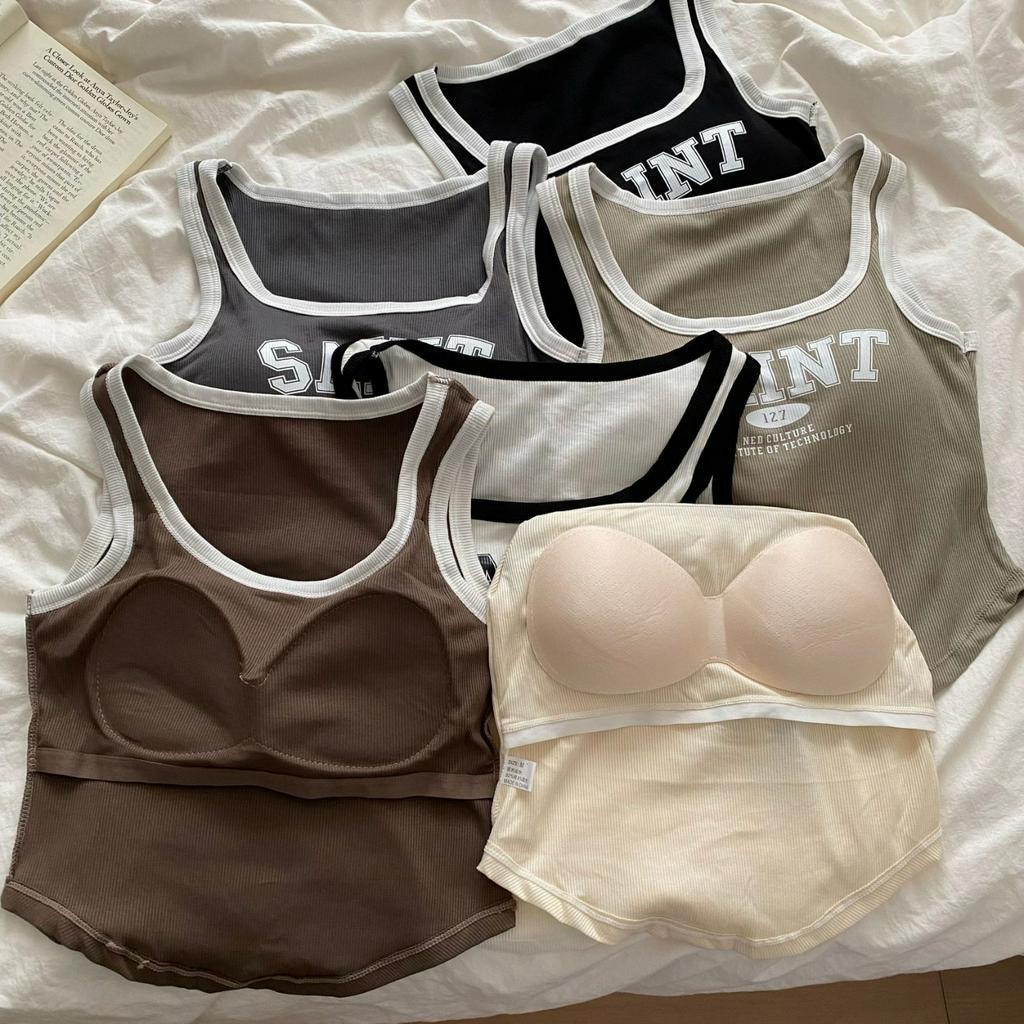 Áo croptop nữ - Áo thun sát nách cotton chữ in xinh xắn kiểu dáng thể thao đường phố Bellar B126