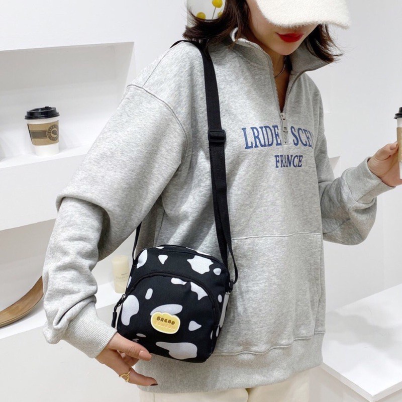 Túi Đeo Vai Da Bò 2 Dây Kéo In Họa Tiết Dễ Thương SC1128