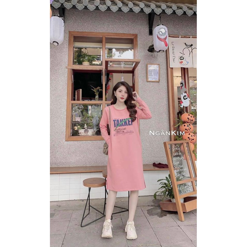 váy suông dài tay in chữ TAKKE 3 màu xinh xắn H001