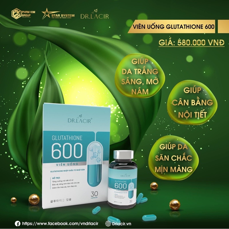 Viên Uống Glutathione 600 Drlacir, Glutathione Nhập Khẩu Nhật Bản,Hộp 30 viên,Mẫu Mới