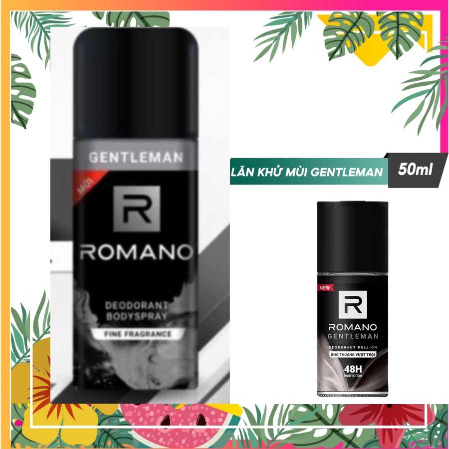 Xịt toàn thân Romano ngăn mồ hôi và mùi cơ thể GENTLEMAN 150ml + Lăn khử mùi nam Romano kháng khuẩn khô thoáng GENTLEMAN