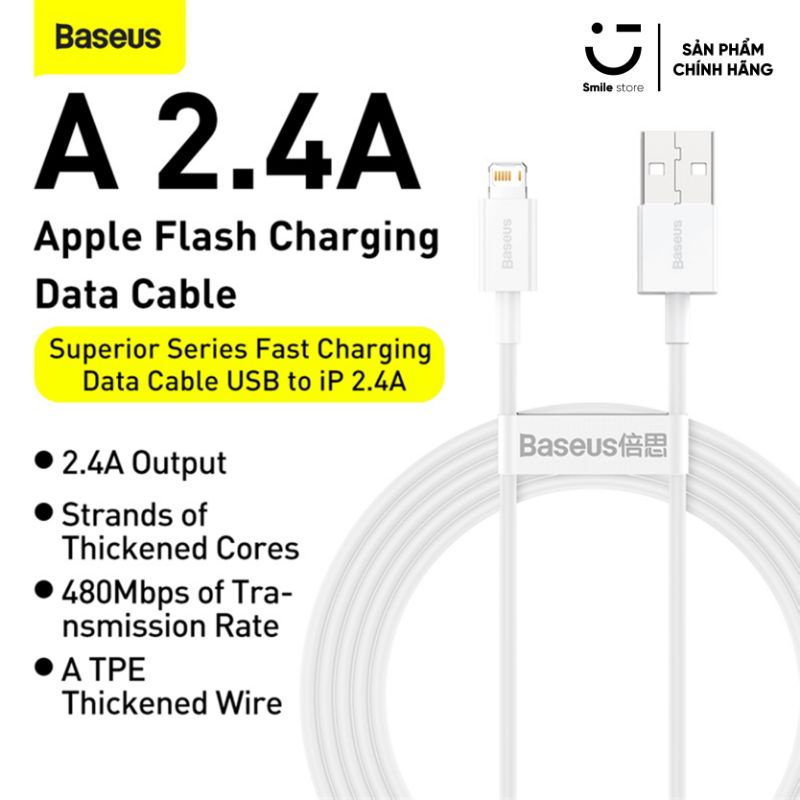 Cáp Sạc Nhanh Lightning Baseus Superior Series cho iPhone/ iPad (2.4A, 480Mbps, Fast charge, ABS/ TPE Cable)