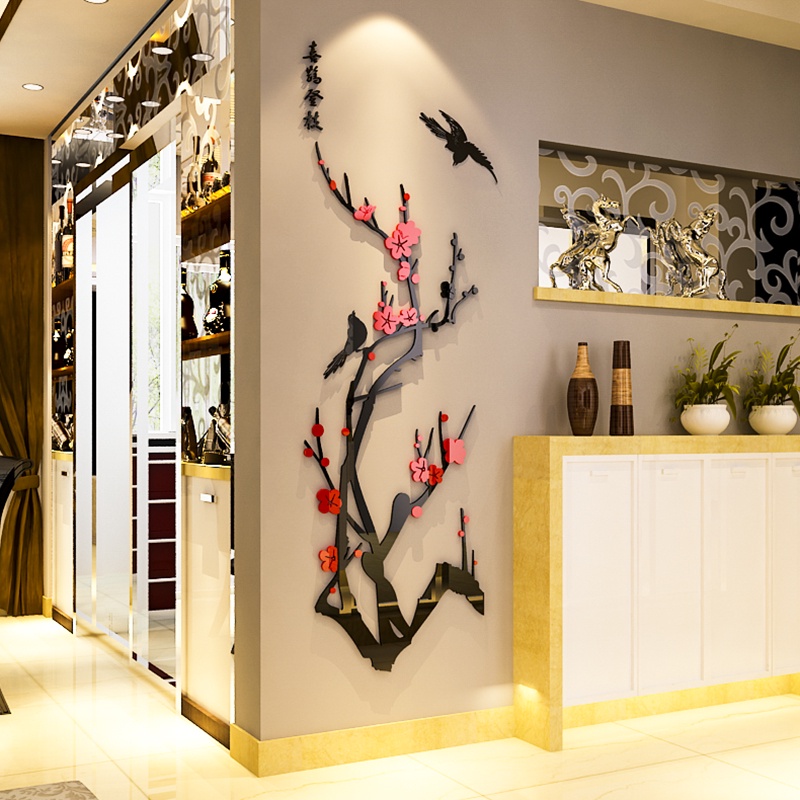 Tranh trang trí tết 2023 - VẠN SỰ NHƯ Ý chim én hoa đào chào mùa xuân Tranh dán tường mica 3d Nhiều Size - EPeBen